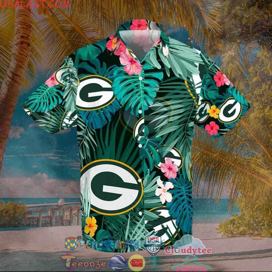 Green Bay Packers NFL Team Tropical Leaves All Over Print Hawaiian Shirt