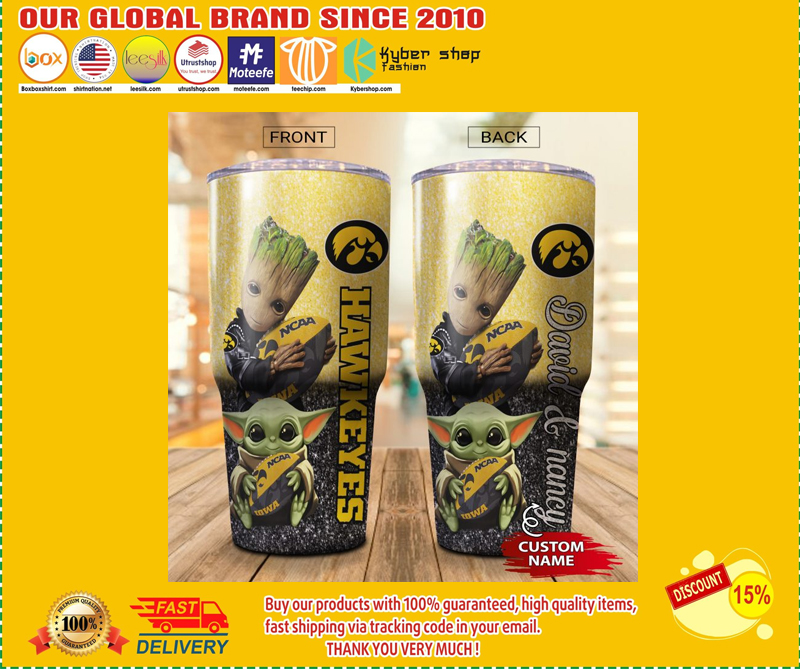 Baby Yoda and Groot Iowa Hawkeyes Custom name Tumbler – BBS