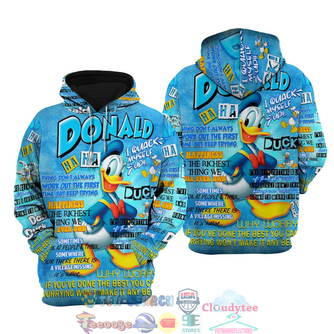 Donald Duck Punk Words Pattern Disney Quotes Hoodie 3d
