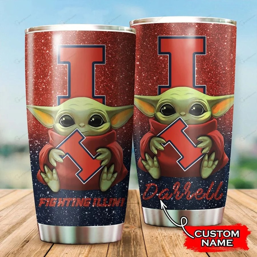 Illinois Fighting Illini Baby Yoda Custom Name Tumbler – BBS