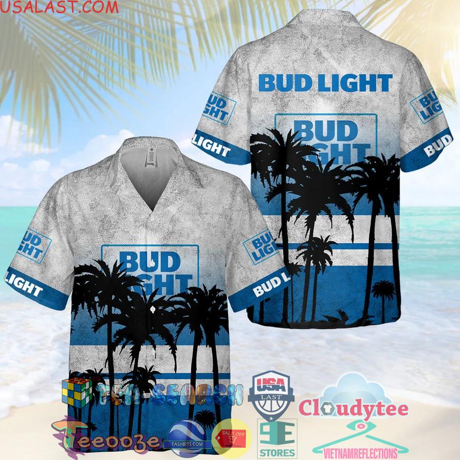 Bud Light Beer Black Palm Tree Aloha Summer Beach Hawaiian Shirt