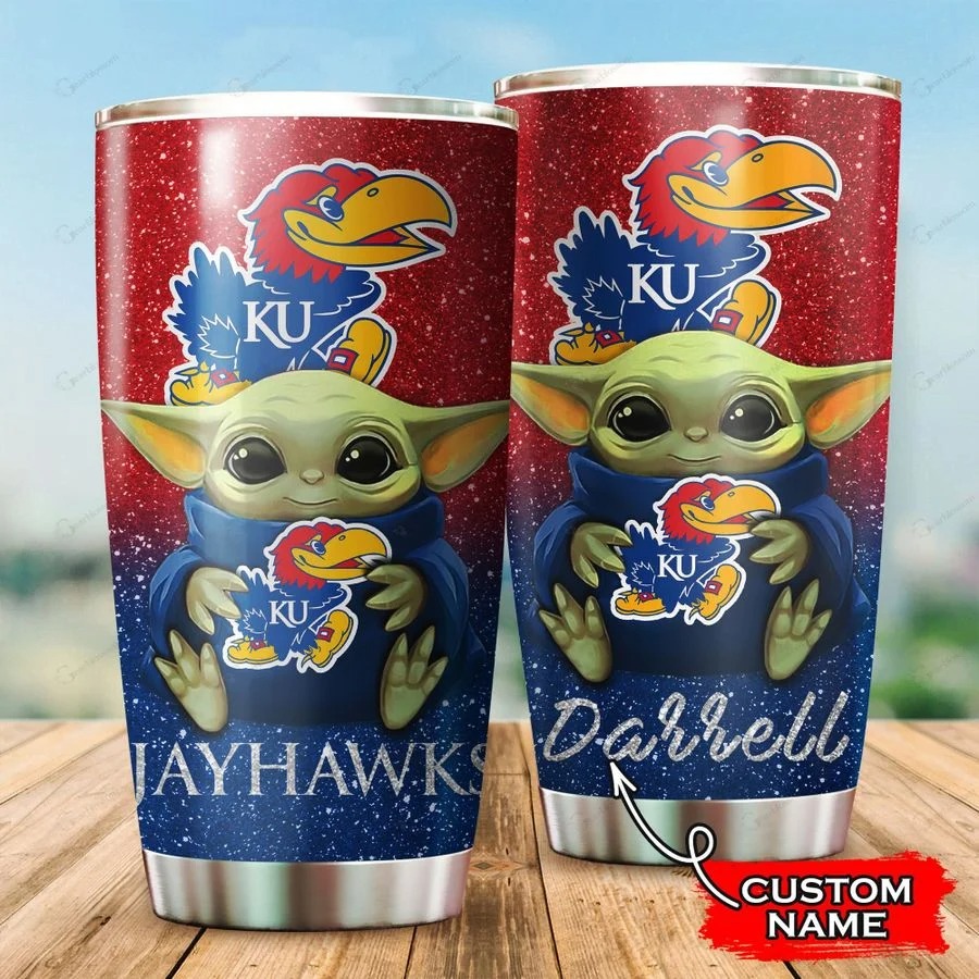 Kansas Jayhawks Baby Yoda Custom Name Tumbler – BBS