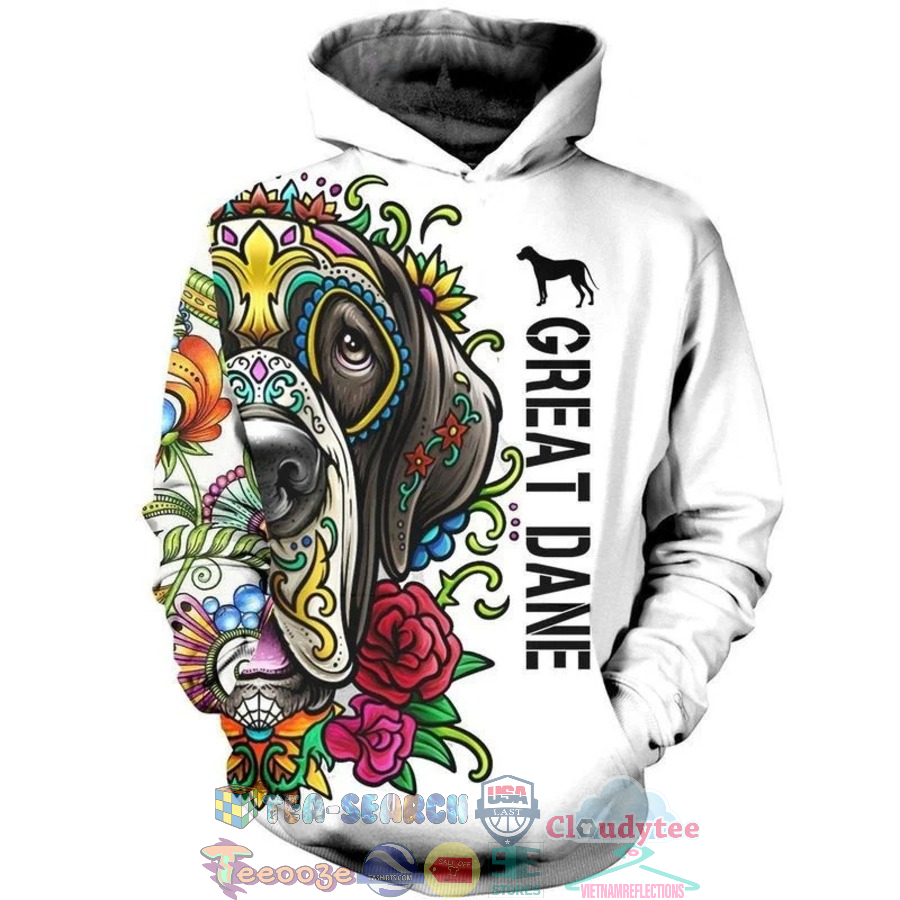 Great Dane Day Of The Dead Sugar Skull Dog 3D Hoodie