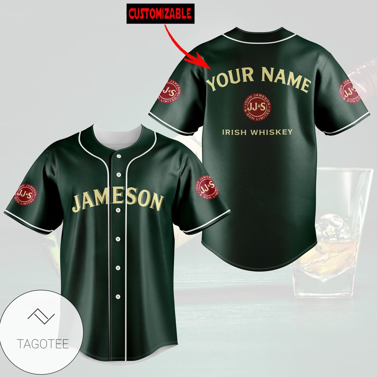 Discount Personalized Jameson Irish Whiskey Green Baseball Jersey 