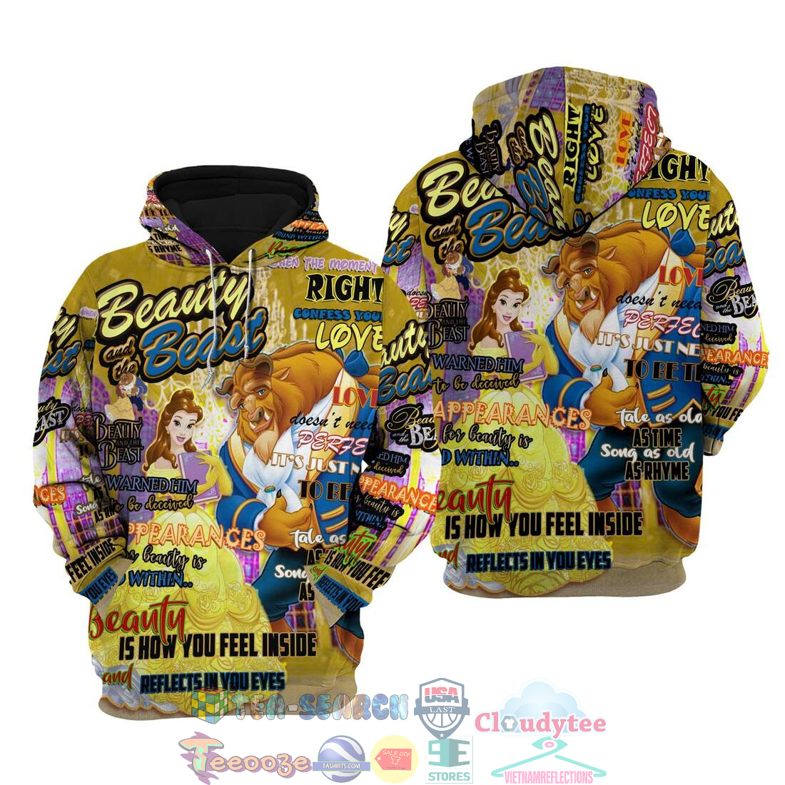 Beauty And The Beast Words Pattern Disney Quotes Hoodie 3d
