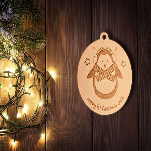 Wood Christmas Snow Ornament Personalized