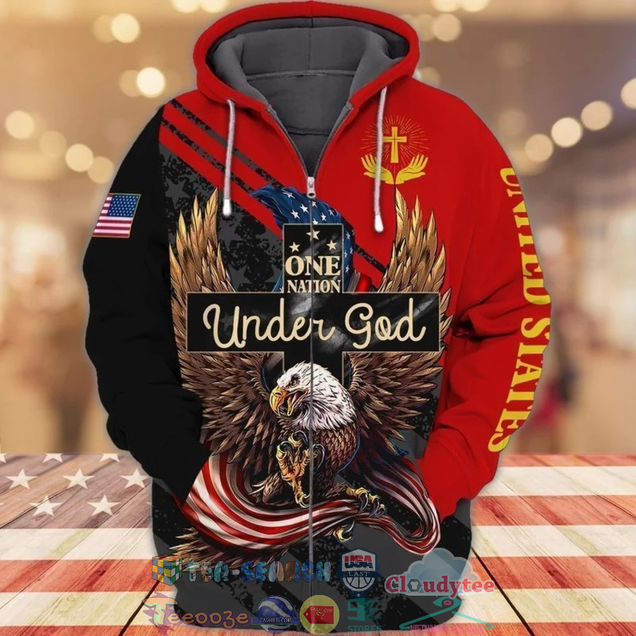 4th Of July Independence Day American Flag Eagle One Nation Under God 3D Hoodie