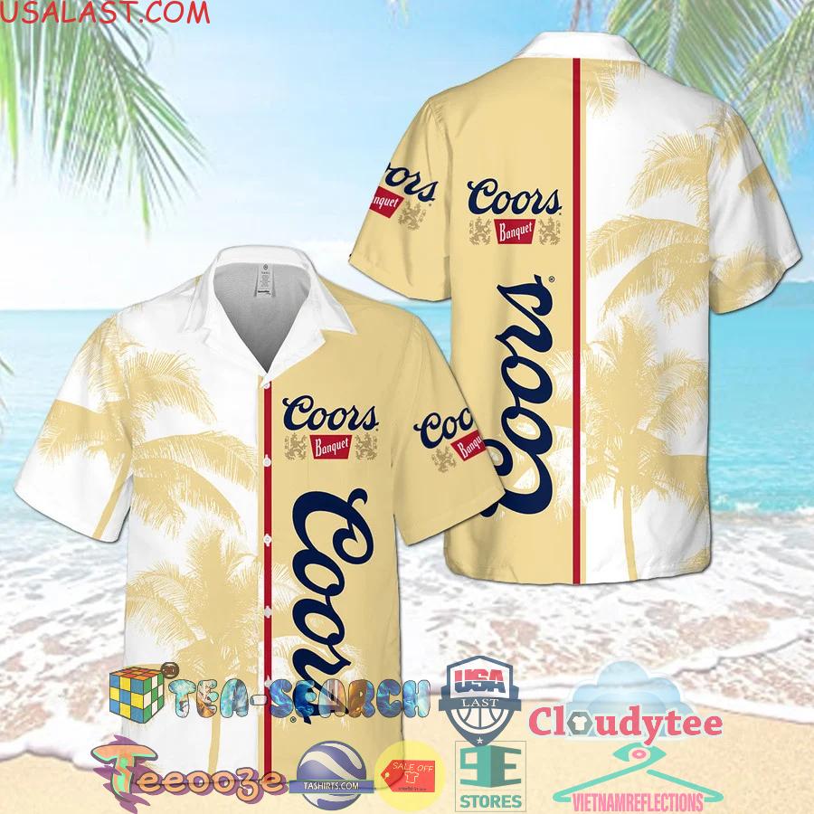 Coors Banquet Beer Palm Tree Aloha Summer Beach Hawaiian Shirt