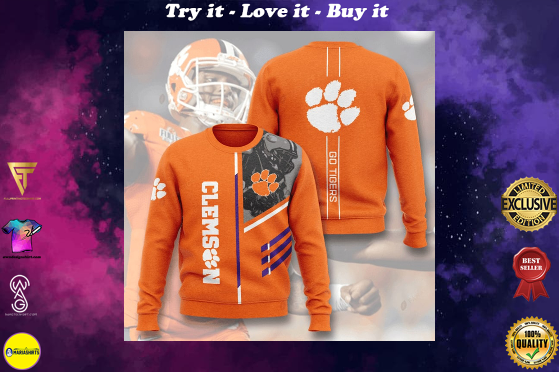 [highest selling] clemson tigers football go tigers full printing ugly sweater - maria