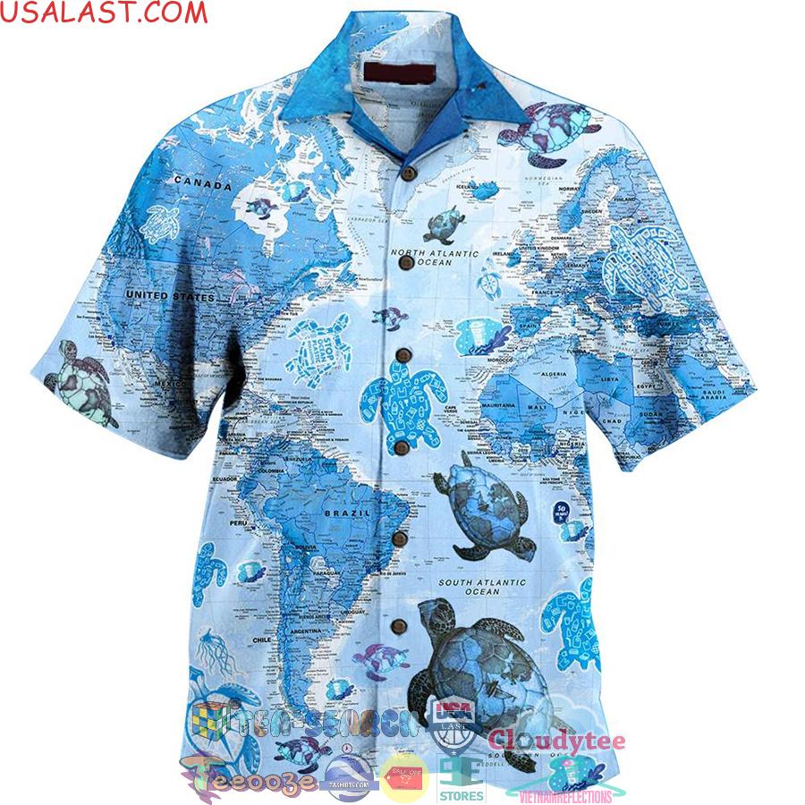 Turtle World Map Hawaiian Shirt