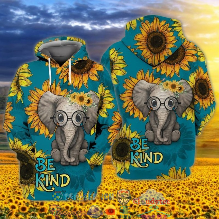 Elephant Sunflower Be Kind 3D Hoodie