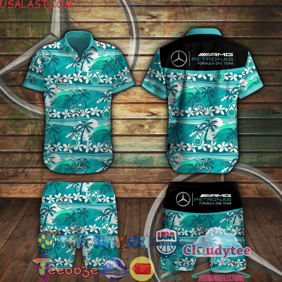 Mercedes AMG Petronas F1 Team Palm Tree Flowery Aloha Summer Beach Hawaiian Shirt