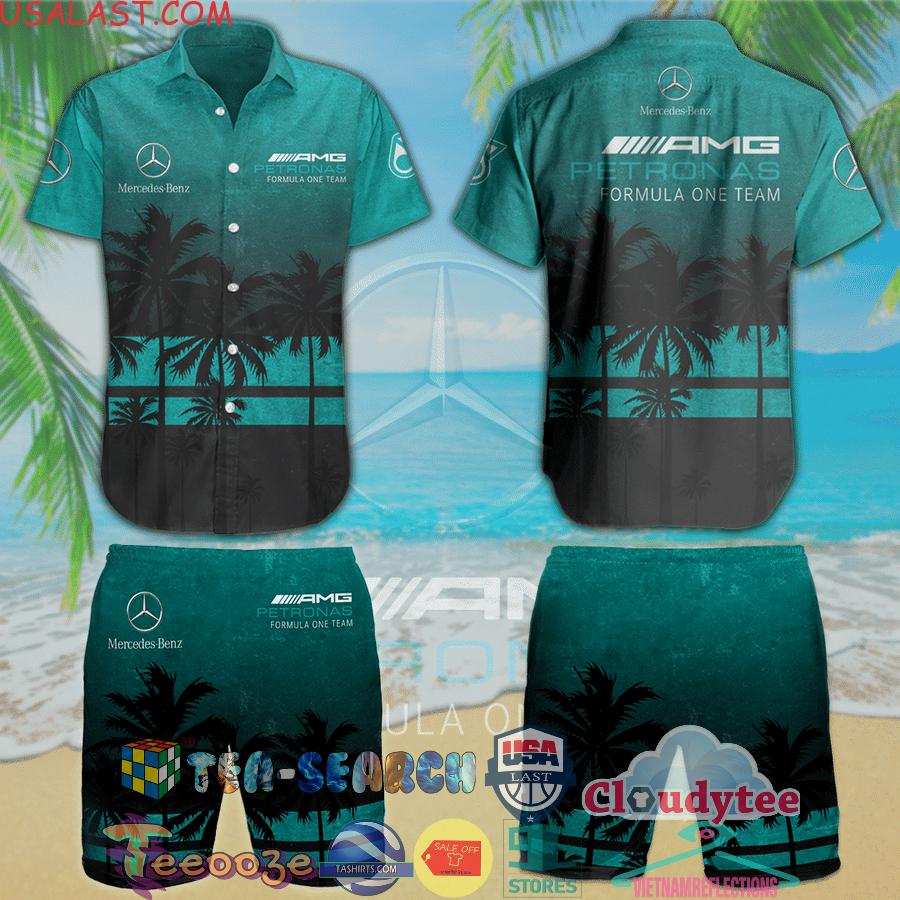 Mercedes AMG Petronas F1 Team Palm Tree Aloha Summer Beach Hawaiian Shirt