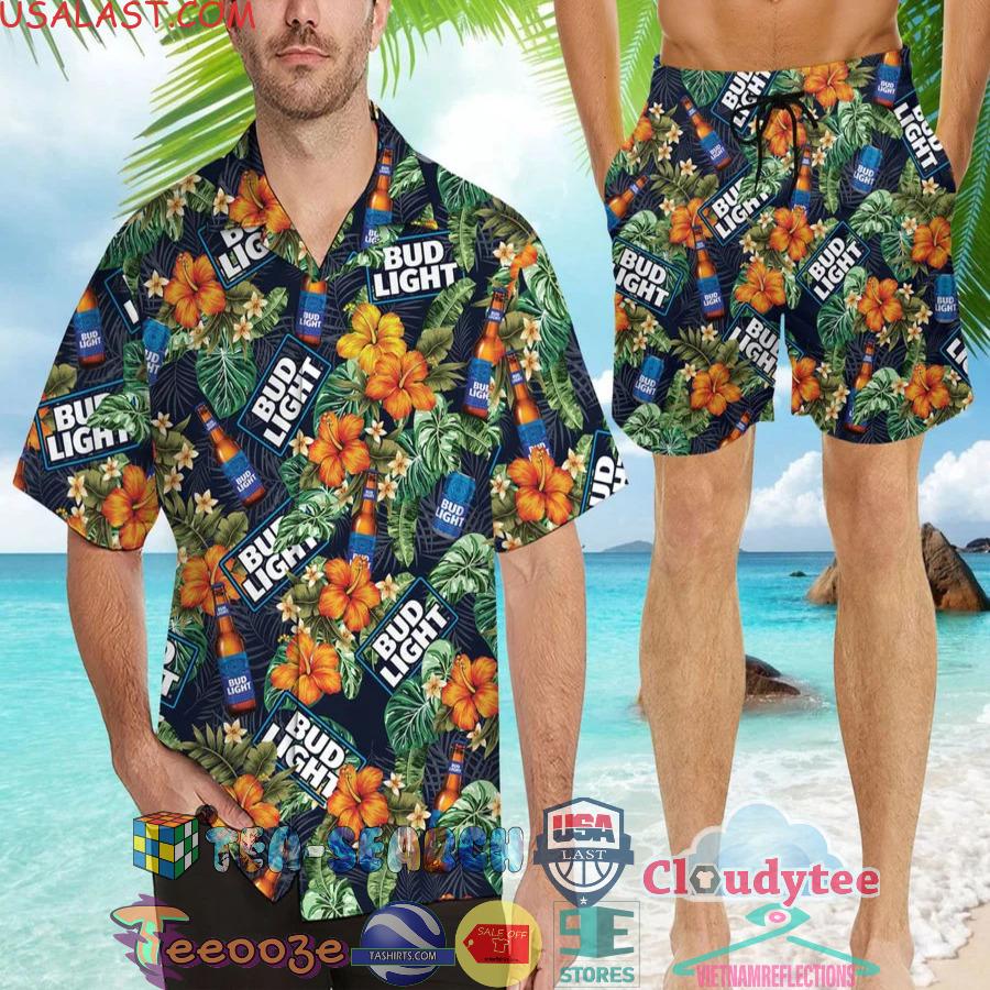 Bud Light Beer Tropical Flowery Aloha Summer Beach Hawaiian Shirt