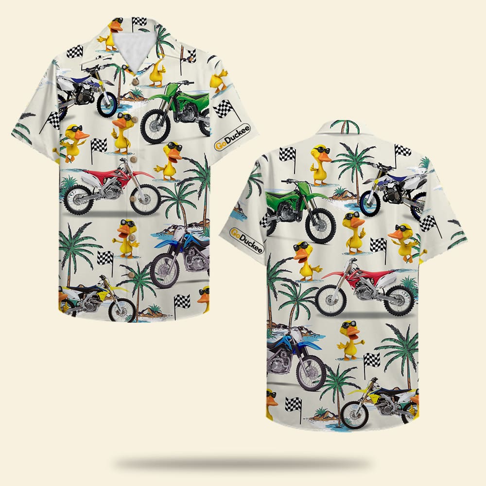 HOT Dirt Bike And Duck Pattern Hawaii Shirt