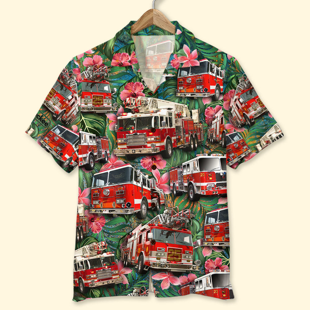 HOT Fire Truck Tropical Pattern Hawaii Shirt