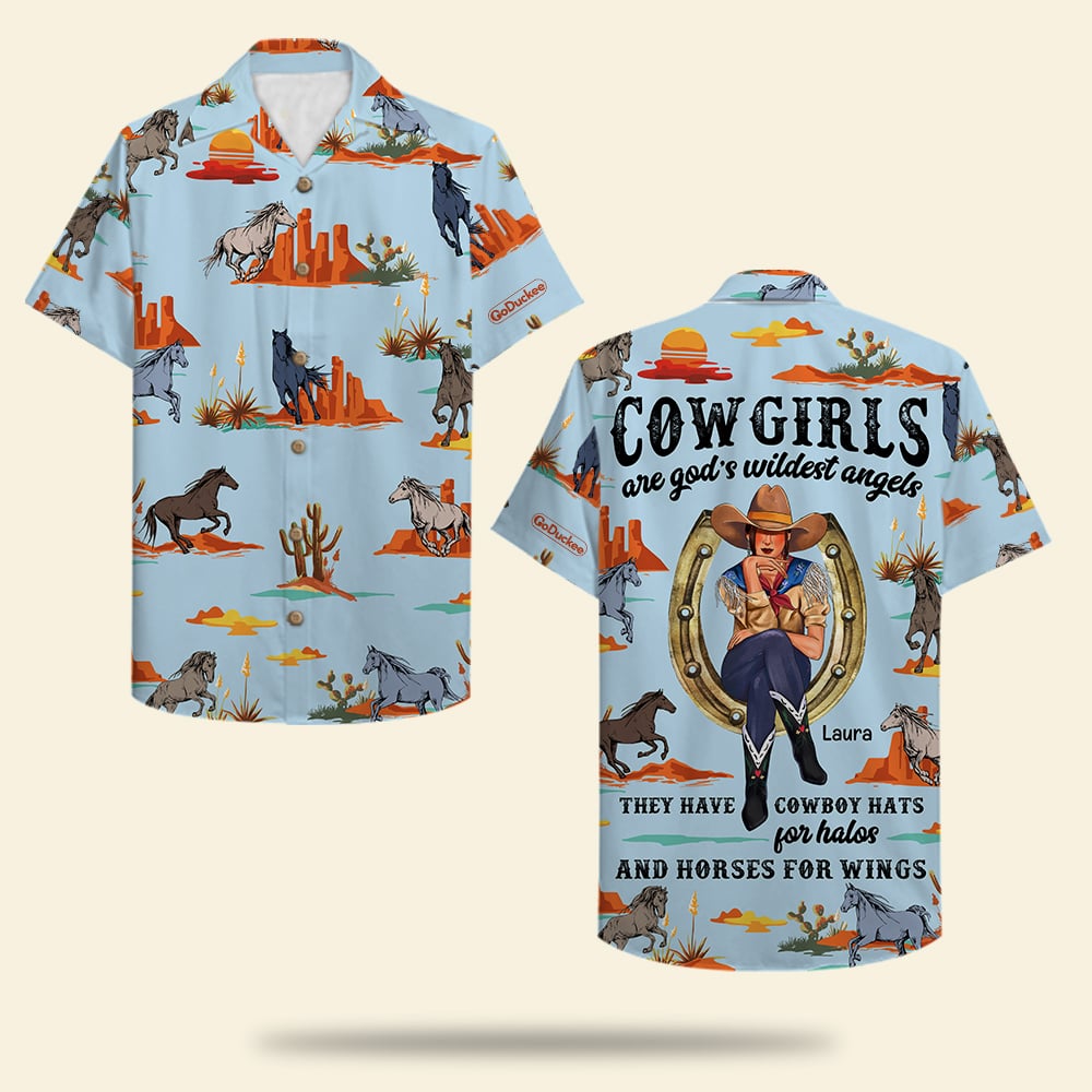 HOT Personalized Cowgirl Horse Pattern Cowgirls Are God’s Wildest Angels Hawaii Shirt