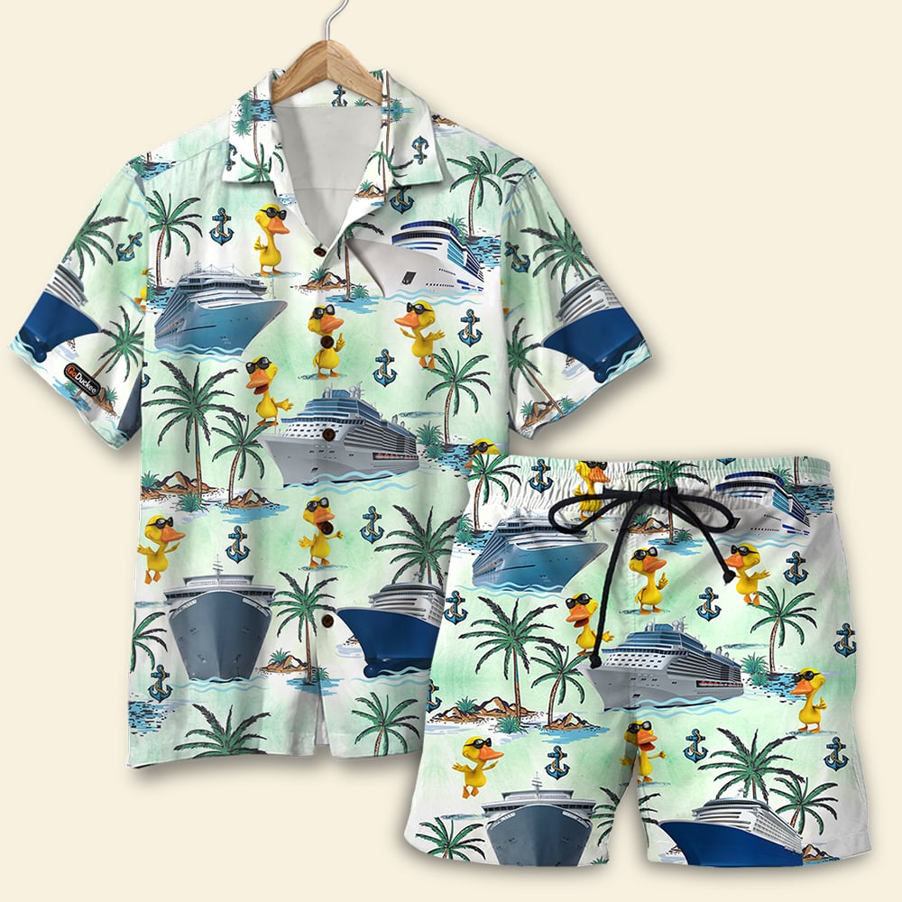 HOT Cruising Duck Palm Tree Pattern Hawaii Shirt, shorts