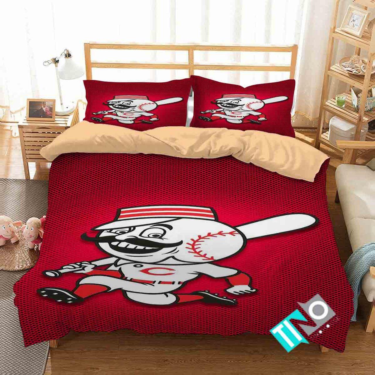 BEST Cincinnati Reds MLB logo red Duvet Cover Bedding Set