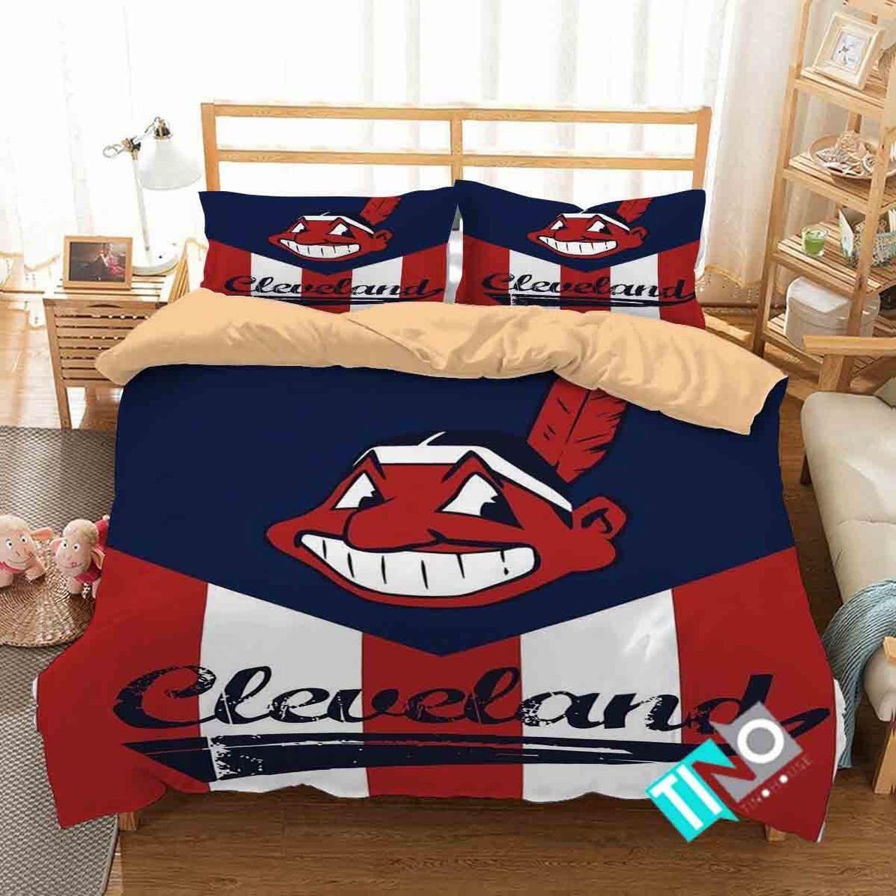 BEST Cleveland Indians MLB logo Duvet Cover Bedding Set
