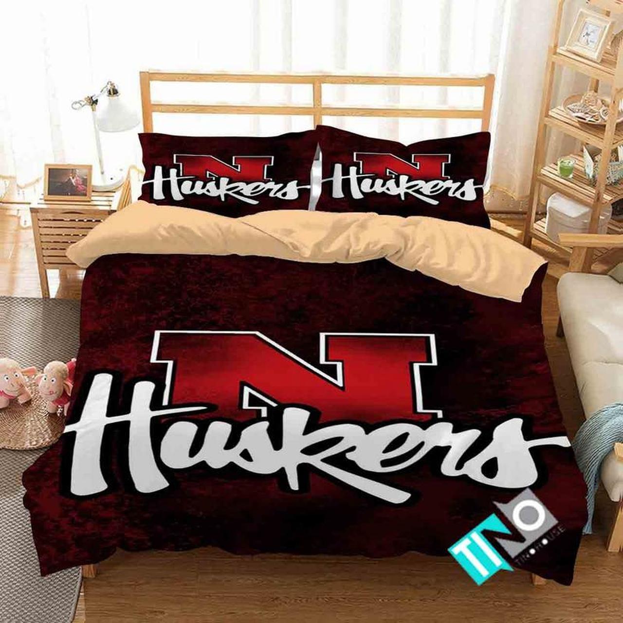 BEST Nebraska Cornhuskers NCAA Logo red Duvet Cover Bedding Set