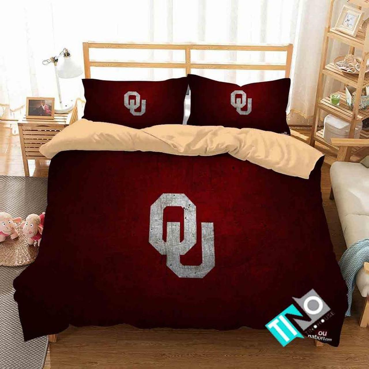 BEST Oklahoma Sooners NCAA logo red Duvet Cover Bedding Set