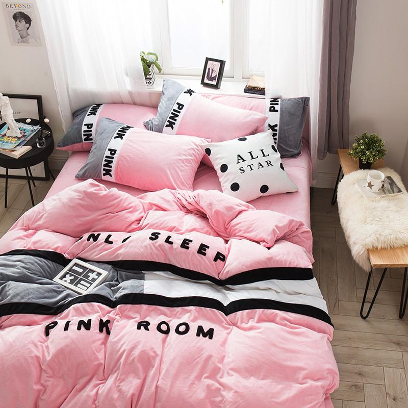 BEST Victoria’s Secret Pink Embroidery Flannel Duvet Cover Bedding Set