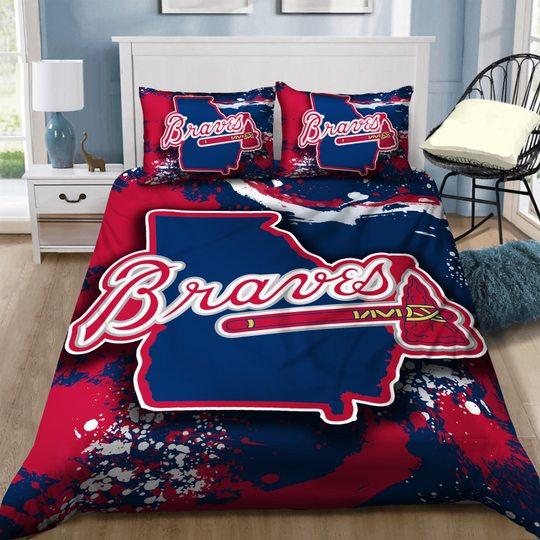 BEST Atlanta Braves MLB blue red Duvet Cover Bedding Set