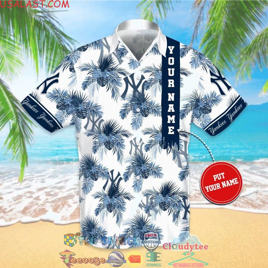 Personalized Name New York Yankees MLB Team Tropical Leaves All Over Print Hawaiian Shirt