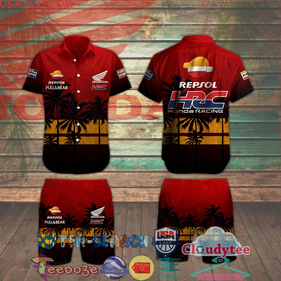 Repsol Honda Team HRC Palm Tree Sunset Aloha Summer Beach Hawaiian Shirt