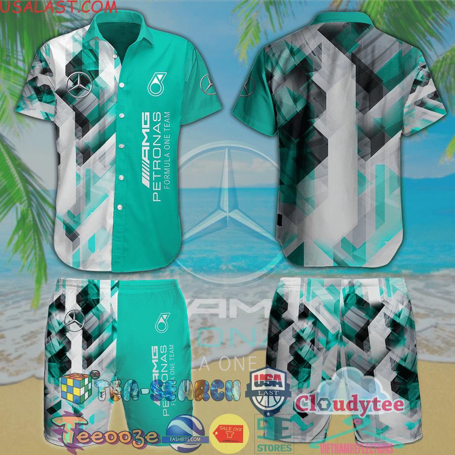 Mercedes AMG Petronas F1 Team Geometric Pattern Aloha Summer Beach Hawaiian Shirt