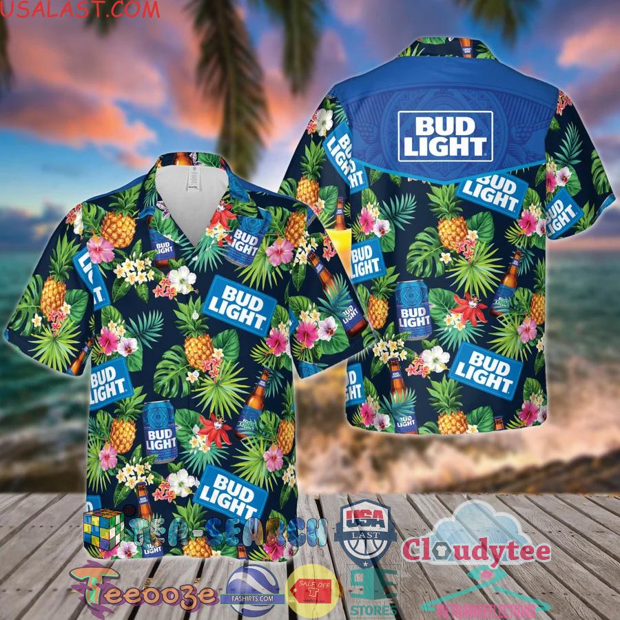 Bud Light Beer Tropical Pineapple Aloha Summer Beach Hawaiian Shirt