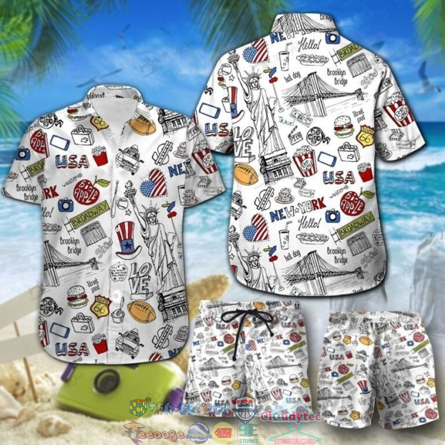 America Doodles Hawaiian Shirt And Shorts