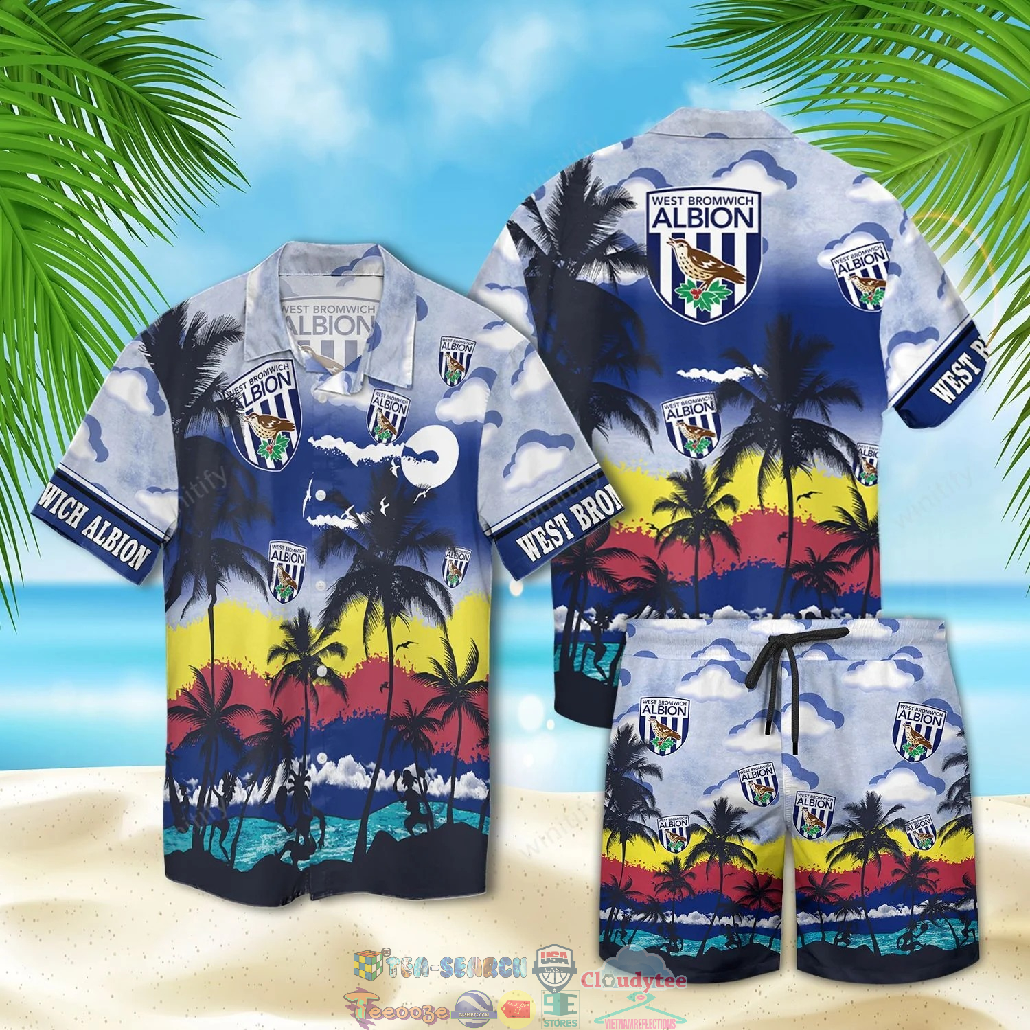 West Bromwich Albion FC Palm Tree Hawaiian Shirt Beach Shorts