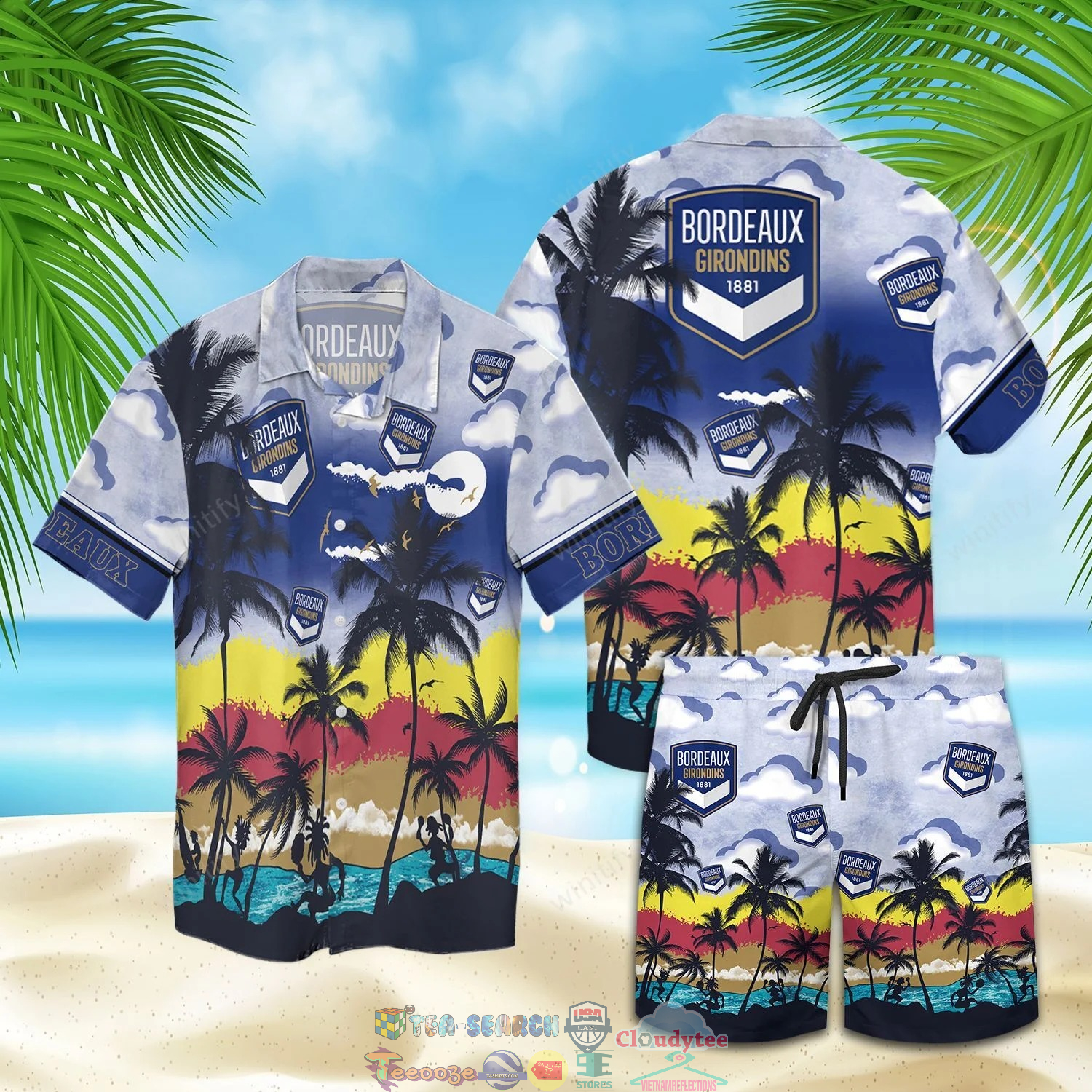 Bordeaux FC Palm Tree Hawaiian Shirt Beach Shorts