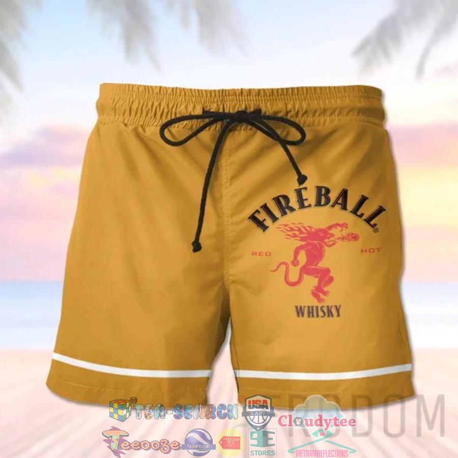 Fireball Whiskey Basic Yellow Hawaiian Shorts