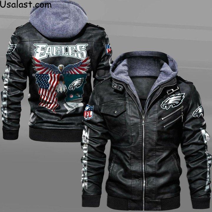 Philadelphia Eagles Bald Eagle American Flag Leather Jacket
