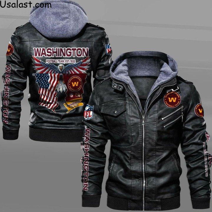 Washington Football Team Bald Eagle American Flag Leather Jacket