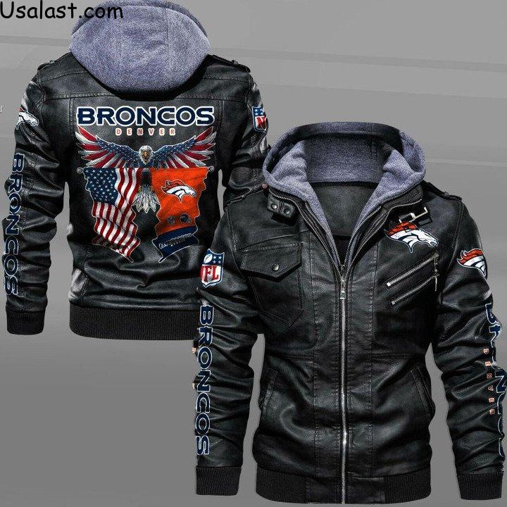 Denver Broncos Bald Eagle American Flag Leather Jacket