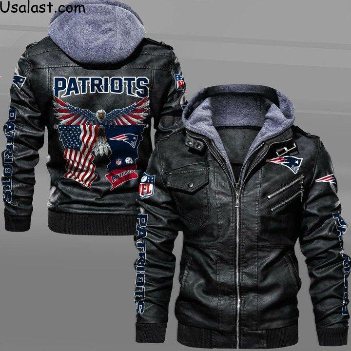 New England Patriots Bald Eagle American Flag Leather Jacket