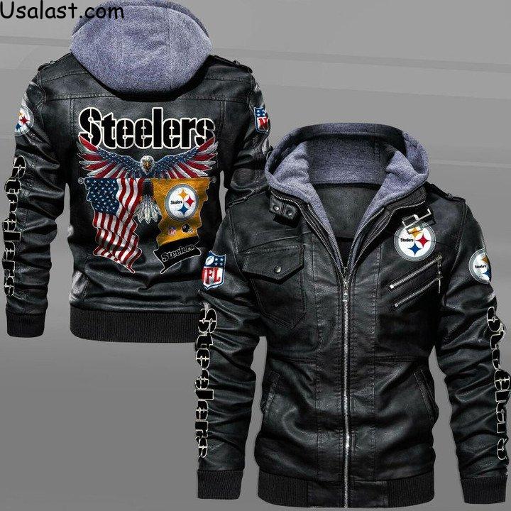 Pittsburgh Steelers Bald Eagle American Flag Leather Jacket