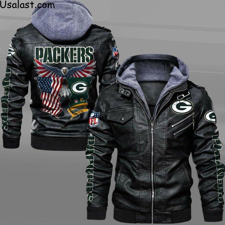 Green Bay Packers Bald Eagle American Flag Leather Jacket