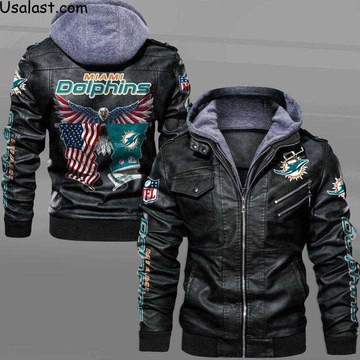 Miami Dolphins Bald Eagle American Flag Leather Jacket