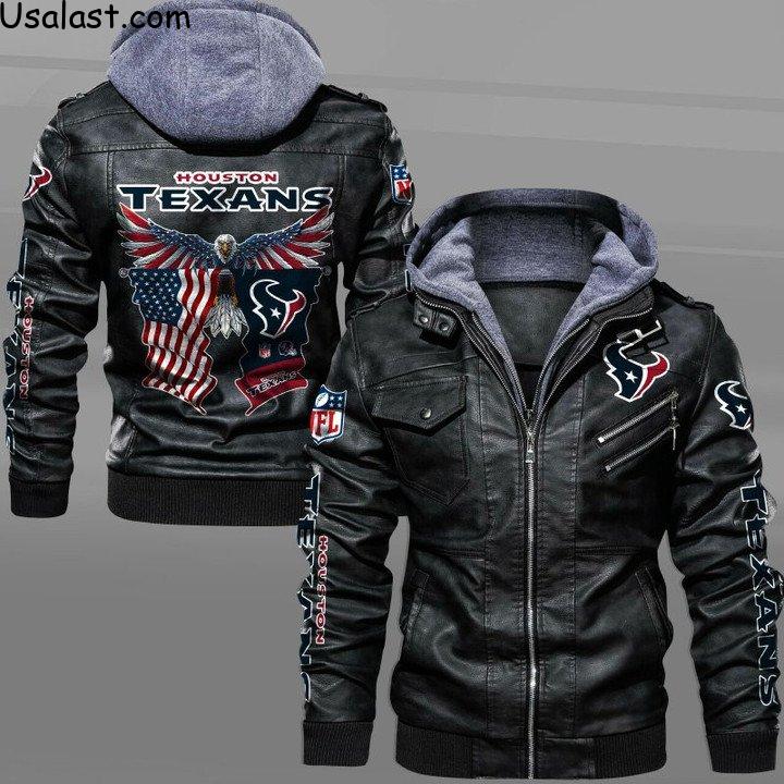 Houston Texans Bald Eagle American Flag Leather Jacket
