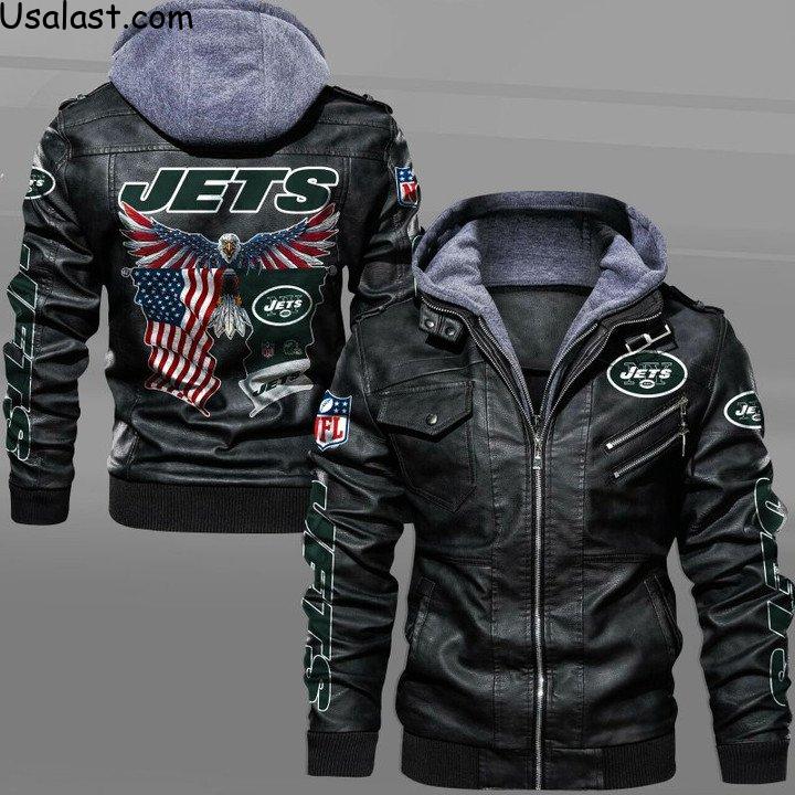 New York Jets Bald Eagle American Flag Leather Jacket