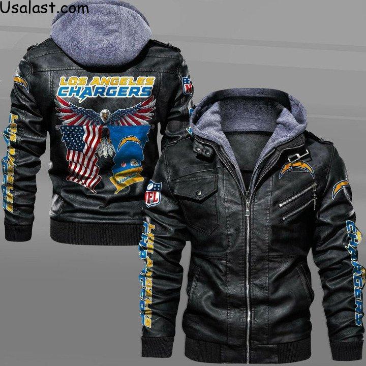 Los Angeles Chargers Bald Eagle American Flag Leather Jacket