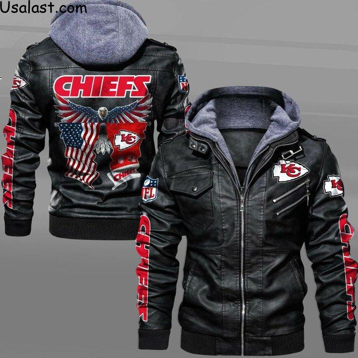 Kansas City Chiefs Bald Eagle American Flag Leather Jacket