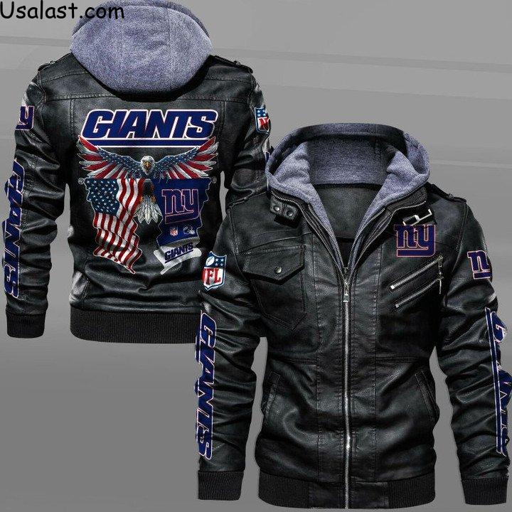 New York Giants Bald Eagle American Flag Leather Jacket