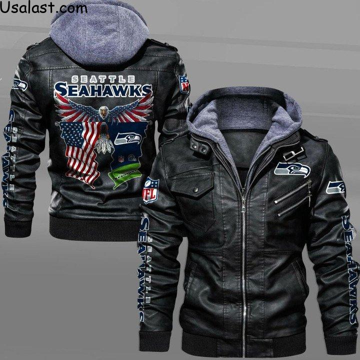 Seattle Seahawks Bald Eagle American Flag Leather Jacket