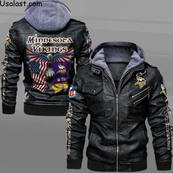 Minnesota Vikings Bald Eagle American Flag Leather Jacket